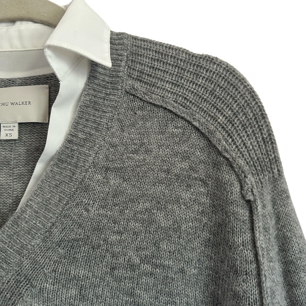 BROCHU WALKER LOOKER LAYER V-NECK CASHMERE BLEND GREY SWEATER SIZE XS - Picture 8 of 14